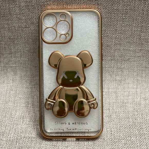 Electroplate Gold Violent Bear in Transparent Background iPhone Case - Picture 1 of 7